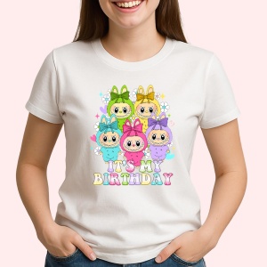 Tricou Labubu birthday roz, Unisex Dama si Barbat | Copii - Img 2