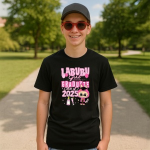 Tricou Labubu graduata roz 2025, Unisex Dama si Barbat | Copii, Culoare Negru - Img 4