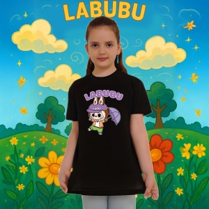 Tricou Labubu lucky umbrela, Unisex Dama si Barbat | Copii, Culoare Negru - Img 8