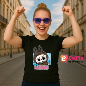 Tricou Labubu negru clasic, Unisex Dama si Barbat | Copii, Culoare Negru - Img 3
