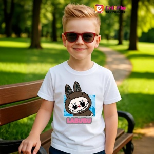 Tricou Labubu negru clasic, Unisex Dama si Barbat | Copii - Img 5