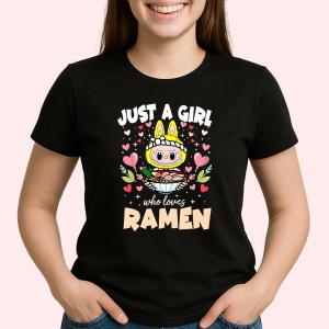 Tricou Labubu ramen, Unisex Dama si Barbat | Copii, Culoare Negru