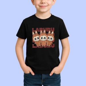Tricou Labubu trio maro, Unisex Dama si Barbat | Copii, Culoare Negru - Img 2