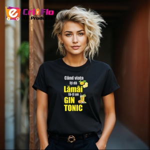 Tricou Lamaie Gin Tonic, din bumbac 100%, tricou negru, Dama | Barbat - Img 6