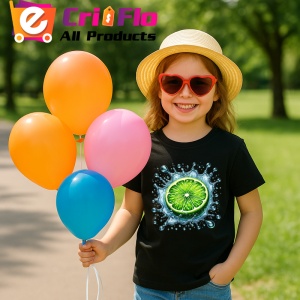 Tricou Lamaie verde si explozie lichida, Fructe, Copii | Dama, culoare negru - Img 3