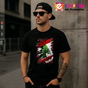 Tricou Lebanon Steag Splash Art, Copii | Dama | Barbat, culoare negru - Img 6