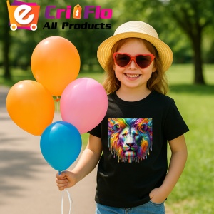 Tricou Leu alb cu coama colorata fundal alb Copii | Dama | Barbat, culoare negru - Img 10