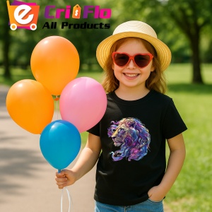 Tricou Leu cu coama colorata in vant fundal alb Copii | Dama | Barbat, culoare negru - Img 11