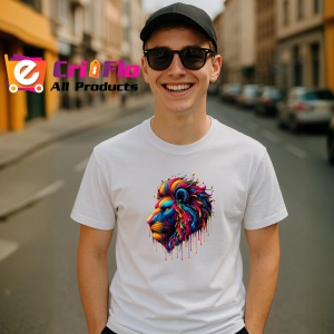 Tricou Leu cu coama multicolora in stil pictura digitala Copii | Dama | Barbat - Img 5