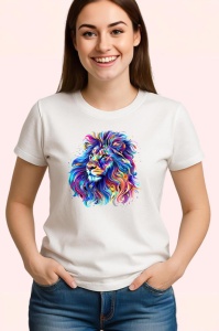 Tricou Leu curcubeu cu detalii aurii si fundal alb Copii | Dama | Barbat
