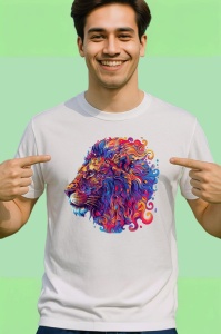 Tricou Leu in stil pictura digitala cu linii abstracte Copii | Dama | Barbat - Img 2