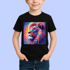 Tricou Leu pastelat in stil psihedelic fundal curat Copii | Dama | Barbat, culoare negru - Img 4
