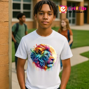 Tricou Leu regal cu coama in vant fundal alb Copii | Dama | Barbat - Img 4