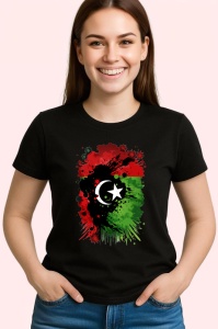 Tricou Libya Steag Splash Art, Copii | Dama | Barbat, culoare negru - Img 3