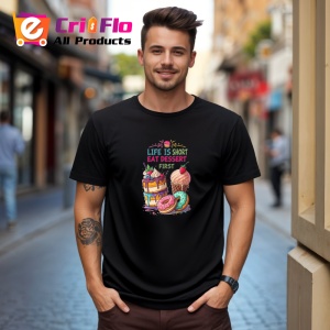 Tricou Life Is Short Eat Dessert First, Copii | Dama | Barbat, culoare negru - Img 4