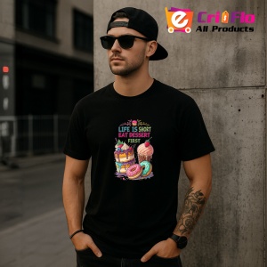 Tricou Life Is Short Eat Dessert First, Copii | Dama | Barbat, culoare negru - Img 6