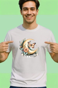 Tricou Live and Wander design luna fluture cu flori boho inspirational Copii | Dama | Barbat Barbat - Img 2