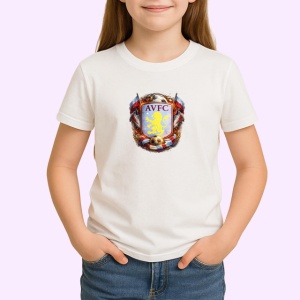 Tricou Logo Aston Villa Fotbal Leu Club Anglia, din bumbac 100% , tricou alb pentru Copii | Dama | Barbat - Img 2