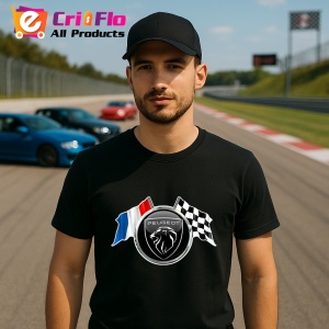 Tricou Logo Peugeot Negru Cu Steaguri | Unisex Dama si Barbat - Img 3