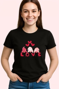 Tricou Love Gnomi Indragostiti Inimi Rosii, din bumbac 100%, tricou negru Copii | Dama | Barbat - Img 3
