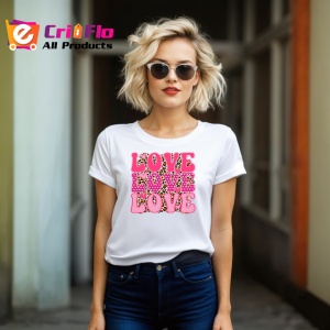 Tricou Love Love Love Text Roz Pattern Inimi V1, din bumbac 100% , tricou alb pentru Copii | Dama | Barbat - Img 8