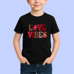 Tricou Love Vibes Text Carouri Rosu Gri V2, din bumbac 100%, tricou negru Copii | Dama | Barbat