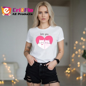 Tricou Love You Pisici Albe Inima Roz Fundal Alb, din bumbac 100% , tricou alb pentru Copii | Dama | Barbat - Img 7