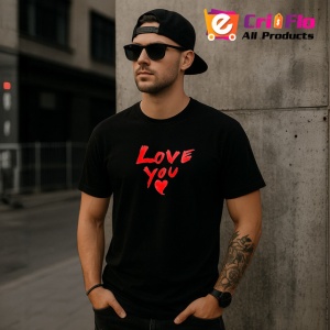 Tricou Love You Scris Artistic Rosu Pe Alb, din bumbac 100%, tricou negru Copii | Dama | Barbat - Img 6