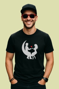 Tricou Loving Couple Moon, din bumbac 100%, tricou negru, Dama | Barbat
