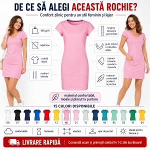 Tricou lung damă tip rochie Freedom 178, bumbac, croială lejeră, 180 g/m², XS–2XL, 15 culori - Img 2