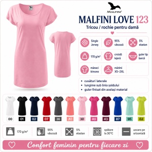 Tricou Lung Tip Rochie Damă Malfini Love 123, Roz, 95% Vâscoză, Croială Lejeră, Guler Tip Barcă, XS–2XL - Img 5