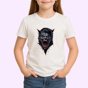 Tricou Lup negru infricosator fundal rosu Copii | Dama | Barbat - Img 4