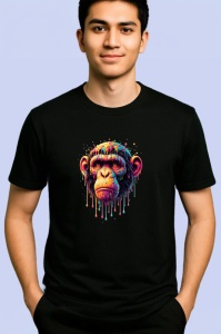 Tricou Maimuta realista in stil pop art fundal alb Copii | Dama | Barbat, culoare negru - Img 2