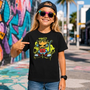 Tricou Maimuta Rege King Monkey Urban Graffiti Neon Yellow Art, din bumbac 100%, tricou negru, Copii | Dama | Barbat - Img 7