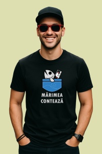 Tricou Marimea Conteaza Buzunar, din bumbac 100%, tricou negru, Dama | Barbat - Img 2