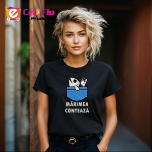 Tricou Marimea Conteaza Buzunar, din bumbac 100%, tricou negru, Dama | Barbat - Img 6