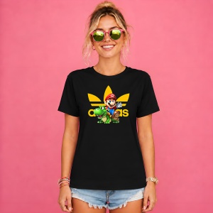 Tricou Mario Si Yoshi Logo Galben Alb Urban Gaming Streetwear, din bumbac 100%, tricou negru, Copii | Dama | Barbat - Img 2