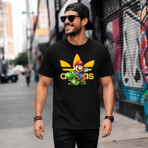 Tricou Mario Si Yoshi Logo Galben Alb Urban Gaming Streetwear, din bumbac 100%, tricou negru, Copii | Dama | Barbat - Img 5