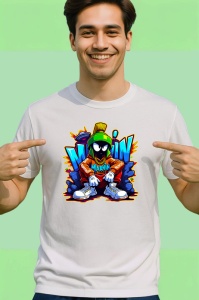 Tricou Marvin cu ochelari si hanorac neon pe fundal albastru Copii | Dama | Barbat Barbat - Img 2