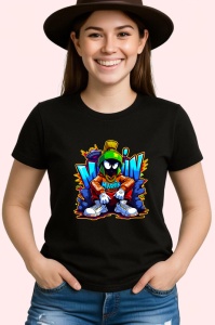 Tricou Marvin cu ochelari si hanorac neon pe fundal albastru Copii | Dama | Barbat Barbat - Img 6