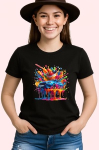 Tricou Masina colorata cu stropi si cercuri fundal alb Copii | Dama | Barbat, culoare negru - Img 3