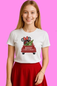 Tricou Masina Merry Christmas Fundita Rosie, din bumbac 100%, tricou alb, Copii | Dama | Barbat - Img 3