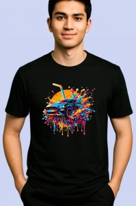 Tricou Masina sport moderna in valuri de culoare Copii | Dama | Barbat, culoare negru - Img 2
