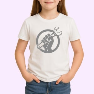 Tricou Mecanic Auto Mana Cu Cheie Fixa Schita, din bumbac 100% , tricou alb pentru Copii | Dama | Barbat