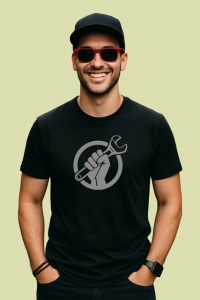 Tricou Mecanic Auto Mana Cu Cheie Fixa Schita, din bumbac 100%, tricou negru Copii | Dama | Barbat - Img 3