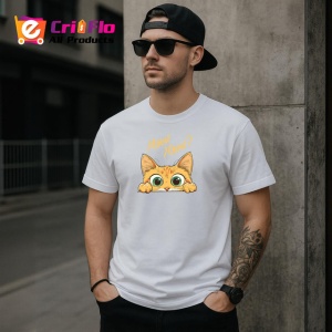 Tricou Meow Meow Pisica Portocalie Ochi Mari, din bumbac 100% , tricou alb pentru Copii | Dama | Barbat - Img 9