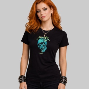 Tricou Metallica Craniu Albastru Electric, din bumbac 100%, tricou negru, Dama | Barbat