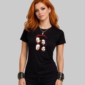 Tricou Metallica Portrete Trupa Stil Artistic, din bumbac 100%, tricou negru, Dama | Barbat