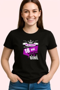 Tricou Mi Au Trebuit 18 Ani Bine Mov, din bumbac 100%, tricou negru, Dama | Barbat - Img 2