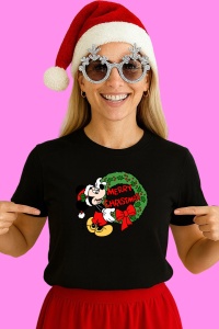 Tricou Mickey Cu Coroana Merry Christmas, din bumbac 100% Copii | Dama | Barbat